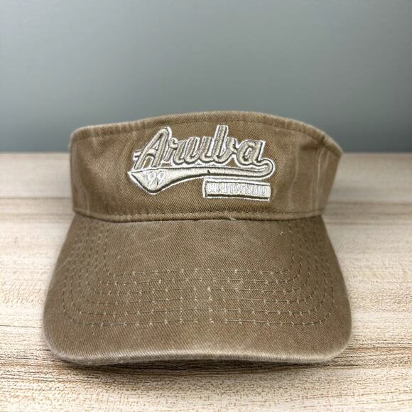 Vintage 90's Aruba Visor Brown Tan Unisex Caribbean Beach Retro VTG Summer Hat - Picture 8 of 10